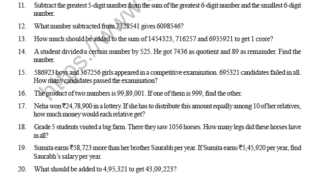 CBSE Class 5 Mathematics Operation with Number Question Bank